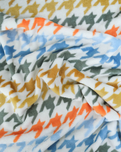 Tissu Polaire Motif Pied de Poule Multicolore - Mercerine
