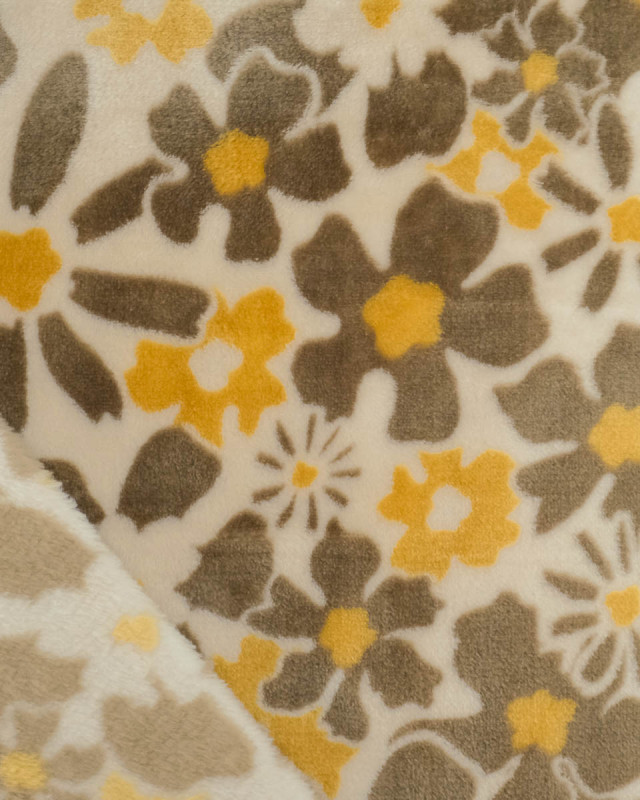 Tissu Polaire Motif Fleuri Marron - Mercerine