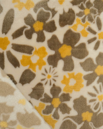 Tissu Polaire Motif Fleuri Marron - Mercerine