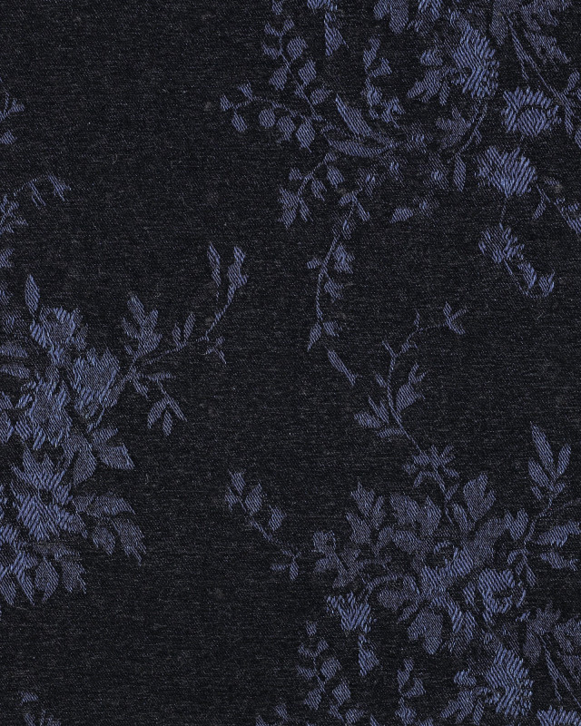 Tissu Denim Velours Jacquard Fleuri Noir et Bleu - Mercerine
