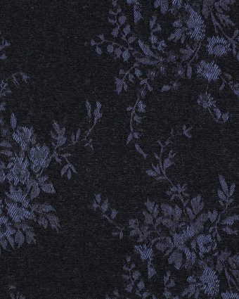 Tissu Denim Velours Jacquard Fleuri Noir et Bleu - Mercerine