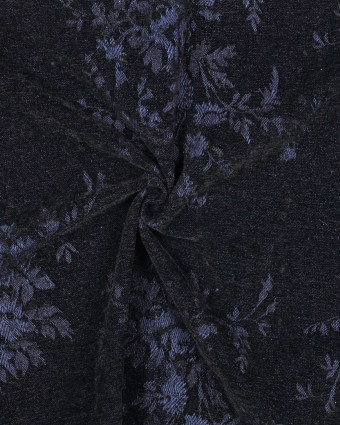 Tissu Denim Velours Jacquard Fleuri Noir et Bleu - Mercerine