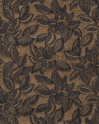 Tissu Denim Velours Jacquard Fleuri Taupe et Bleu - Mercerine