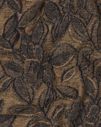 Tissu Denim Velours Jacquard Fleuri Taupe et Bleu - Mercerine