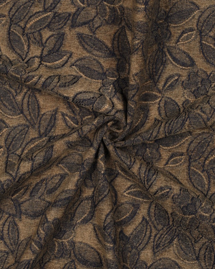 Tissu Denim Velours Jacquard Fleuri Taupe et Bleu - Mercerine
