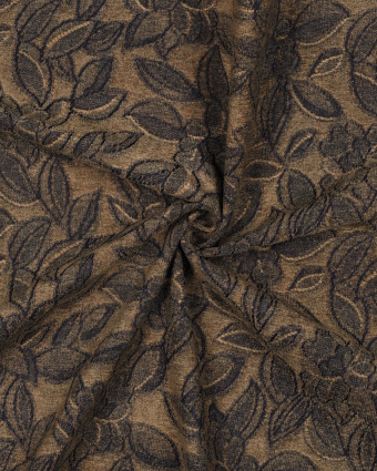 Tissu Denim Velours Jacquard Fleuri Taupe et Bleu - Mercerine