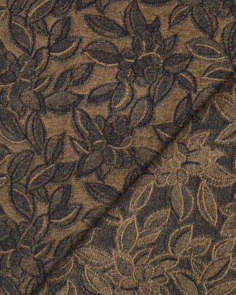 Tissu Denim Velours Jacquard Fleuri Taupe et Bleu - Mercerine