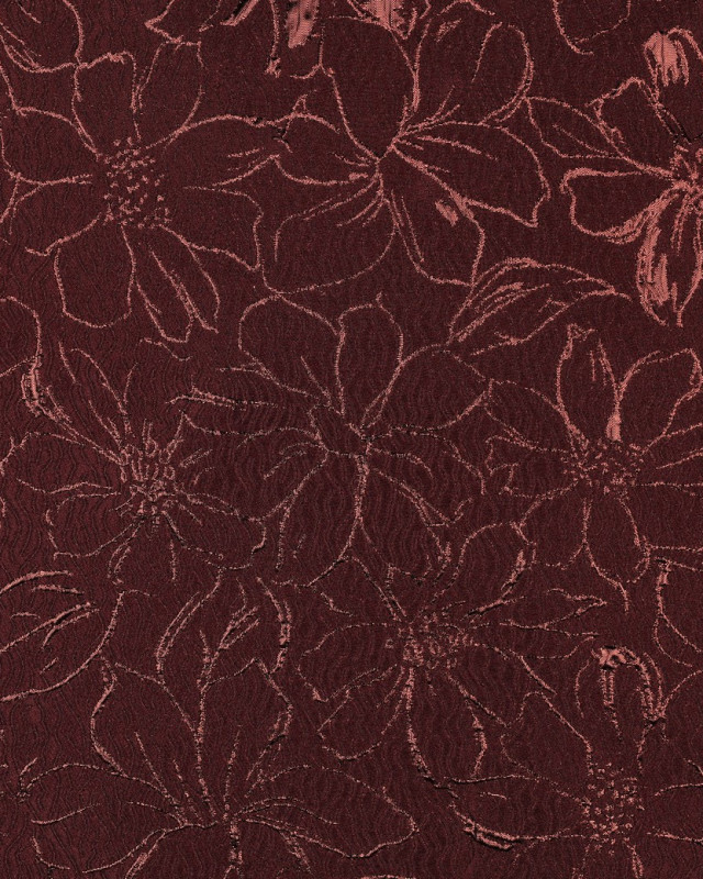 Tissu Jacquard Motif Fleuri Bordeaux et Cuivre - Mercerine