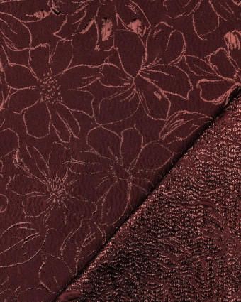 Tissu Jacquard Motif Fleuri Bordeaux et Cuivre - Mercerine