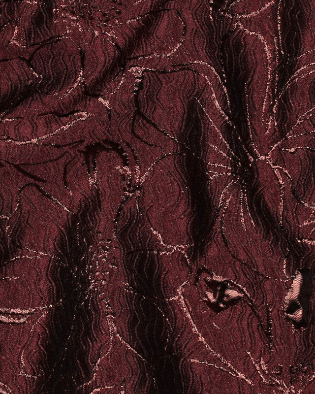 Tissu Jacquard Motif Fleuri Bordeaux et Cuivre - Mercerine