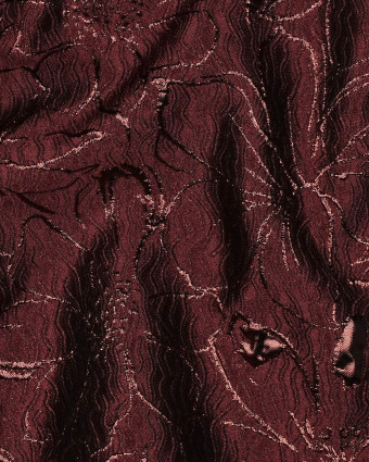 Tissu Jacquard Motif Fleuri Bordeaux et Cuivre - Mercerine