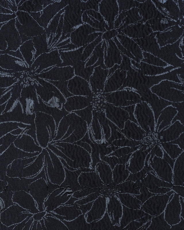 Tissu Jacquard Motif Fleuri Bleu Marine - Mercerine