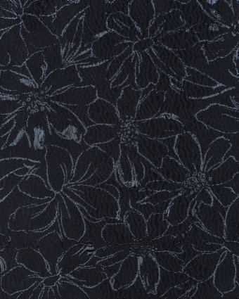 Tissu Jacquard Motif Fleuri Bleu Marine - Mercerine