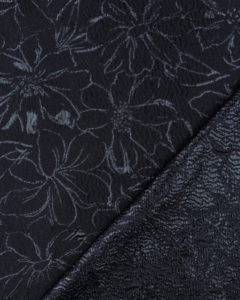 Tissu Jacquard Motif Fleuri Bleu Marine - Mercerine