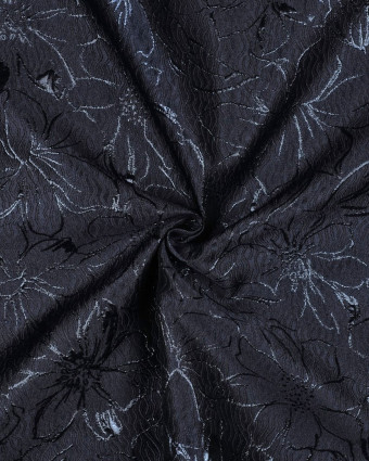 Tissu Jacquard Motif Fleuri Bleu Marine - Mercerine