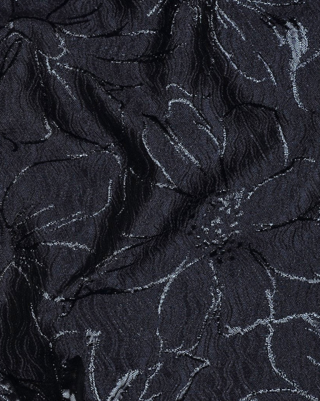 Tissu Jacquard Motif Fleuri Bleu Marine - Mercerine