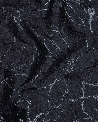 Tissu Jacquard Motif Fleuri Bleu Marine - Mercerine