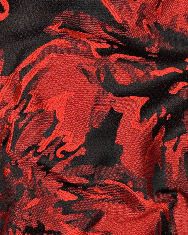 Tissu Jacquard Noir Motif Fleuri Rouge - Mercerine