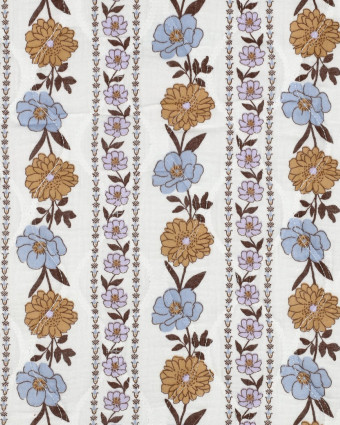 Tissu Matelassé Double Gaze Blanc Motif Fleuri Lilas et Bleu - Mercerine