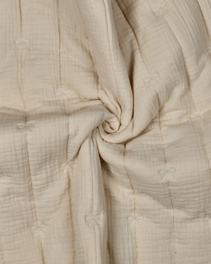 Tissu Matelassé Double Gaze Ecru Petits Nœuds Brodés - Mercerine
