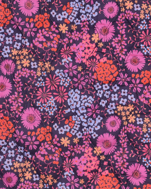 Tissu Matelassé Coton Double Face Fleuri Violet - Mercerine