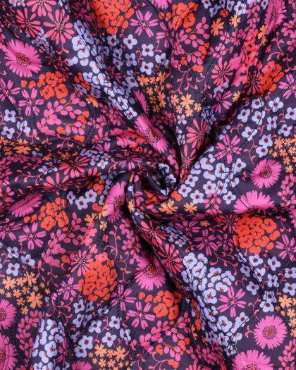 Tissu Matelassé Coton Double Face Fleuri Violet - Mercerine
