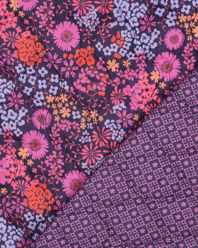 Tissu Matelassé Coton Double Face Fleuri Violet - Mercerine