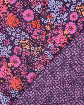Tissu Matelassé Coton Double Face Fleuri Violet - Mercerine