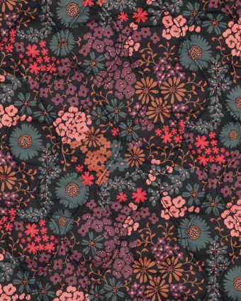Tissu Matelassé Coton Double Face Fleuri Noir - Mercerine