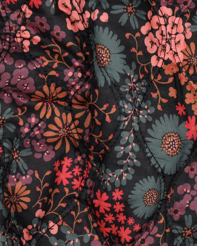 Tissu Matelassé Coton Double Face Fleuri Noir - Mercerine