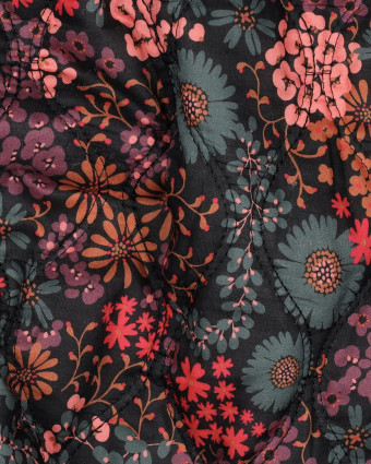 Tissu Matelassé Coton Double Face Fleuri Noir - Mercerine