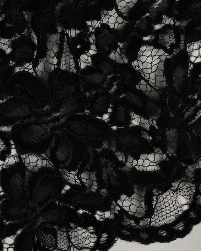 Tissu Dentelle Velours Festonnée Noir - Mercerine