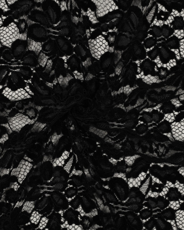 Tissu Dentelle Velours Festonnée Noir - Mercerine