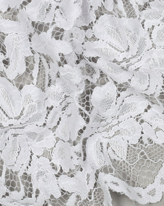Tissu Dentelle Velours Festonnée Blanc - Mercerine