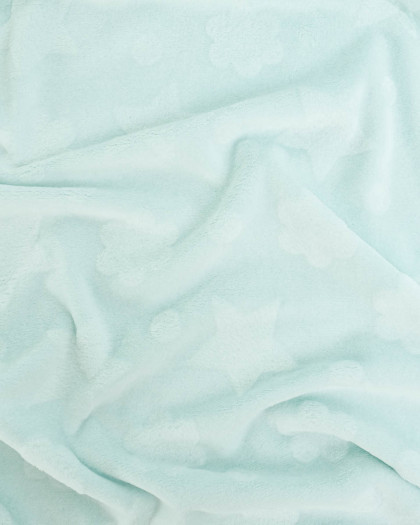 Tissu Polaire Motif Etoile et Nuage Vert d'Eau - Mercerine