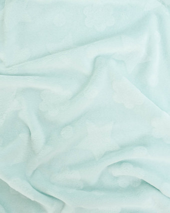 Tissu Polaire Motif Etoile et Nuage Vert d'Eau - Mercerine