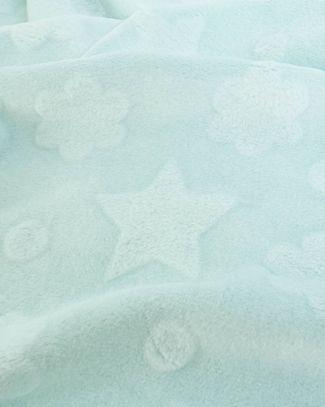 Tissu Polaire Motif Etoile et Nuage Vert d'Eau - Mercerine