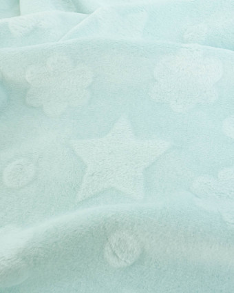 Tissu Polaire Motif Etoile et Nuage Vert d'Eau - Mercerine
