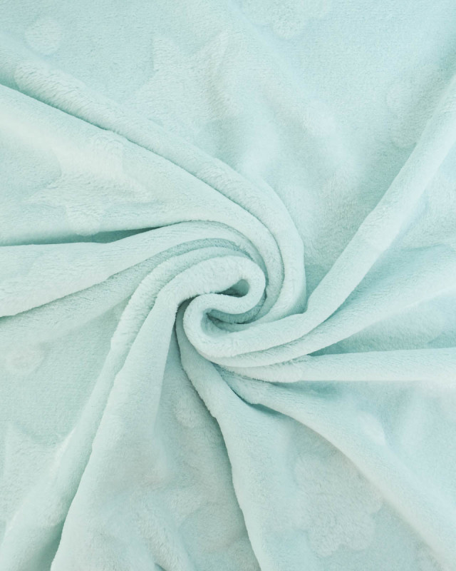 Tissu Polaire Motif Etoile et Nuage Vert d'Eau - Mercerine