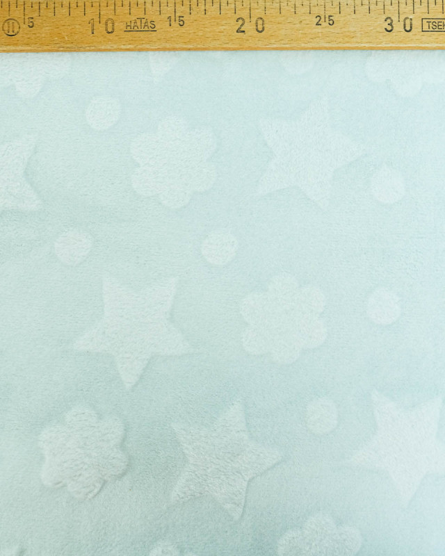 Tissu Polaire Motif Etoile et Nuage Vert d'Eau - Mercerine