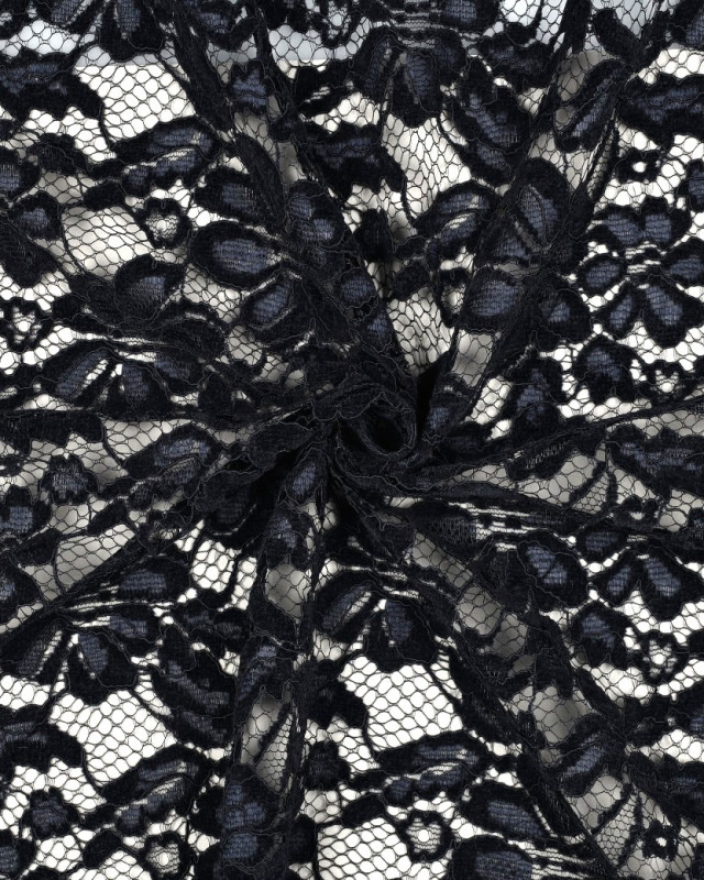 Tissu Dentelle Velours Festonnée Bleu Marine - Mercerine