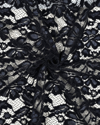 Tissu Dentelle Velours Festonnée Bleu Marine - Mercerine