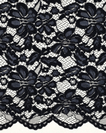 Tissu Dentelle Velours Festonnée Bleu Marine - Mercerine