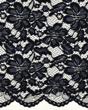 Tissu Dentelle Velours Festonnée Bleu Marine - Mercerine