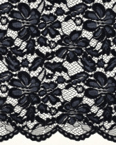 Tissu Dentelle Velours Festonnée Bleu Marine