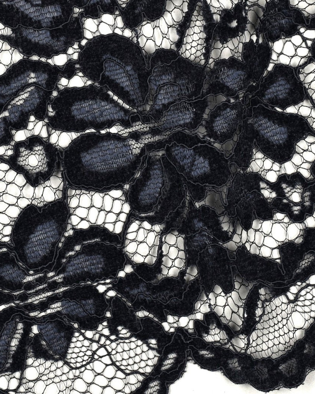 Tissu Dentelle Velours Festonnée Bleu Marine - Mercerine