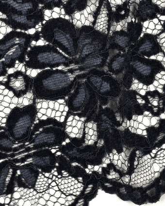 Tissu Dentelle Velours Festonnée Bleu Marine - Mercerine