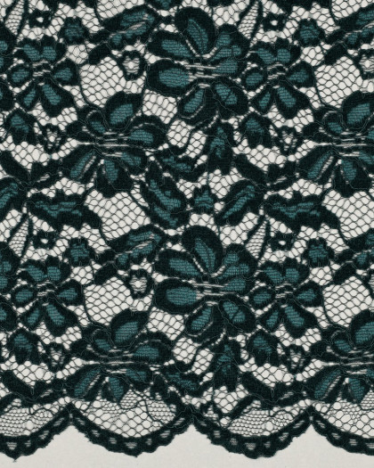 Tissu Dentelle Velours Festonnée Vert Bouteille  - Mercerine