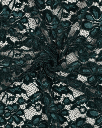 Tissu Dentelle Velours Festonnée Vert Bouteille  - Mercerine