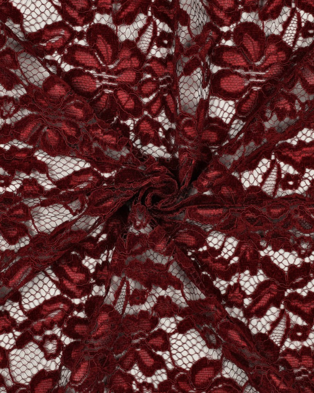 Tissu Dentelle Velours Festonnée Bordeaux - Mercerine